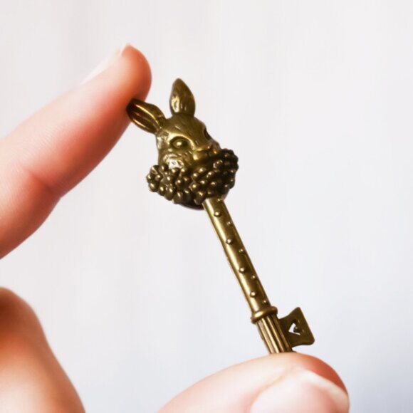 Bronze Rabbit Key Brooch Pin - Picture 2 of 7